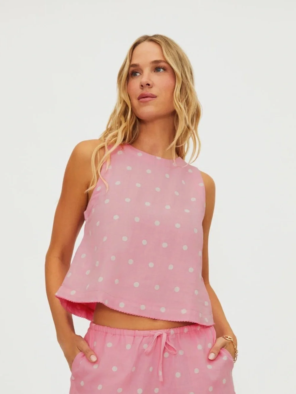 Beach Riot Dollie Pink & White Polka Dot Sleeveless Cover-up Top - Picture 2 of 5